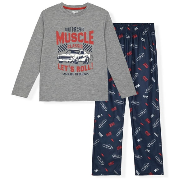 Sleep On It Boys Pajamas Graphic 2-Piece Long Sleeve Brushed Jersey PJs Sets - Muscle, 8-10