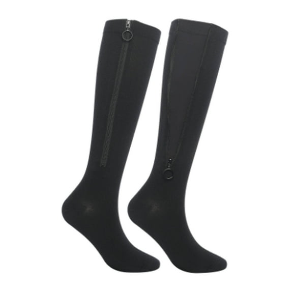 AUQ Knee High Socks,Gradient Pressure Design Compression Socks for Men,Zipper Convenient Design Efficient Sports Support Calf Compression Sleeve,Black