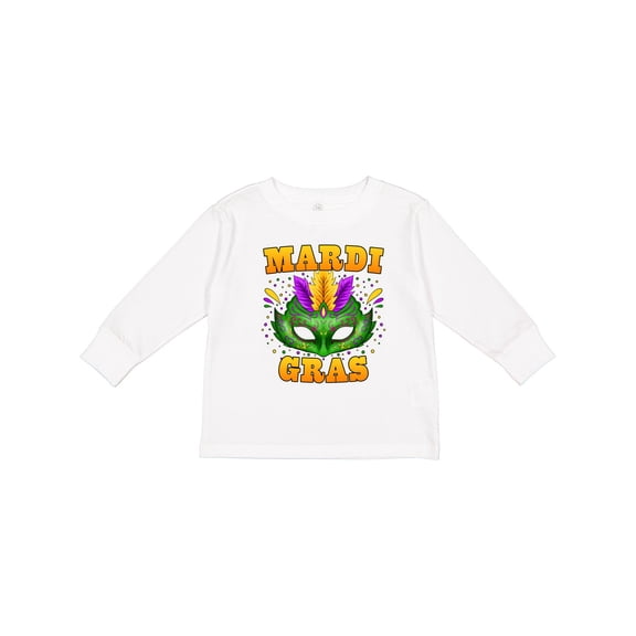 Inktastic Mardi Gras with Green Masquerade Mask Boys or Girls Long Sleeve Toddler T-Shirt