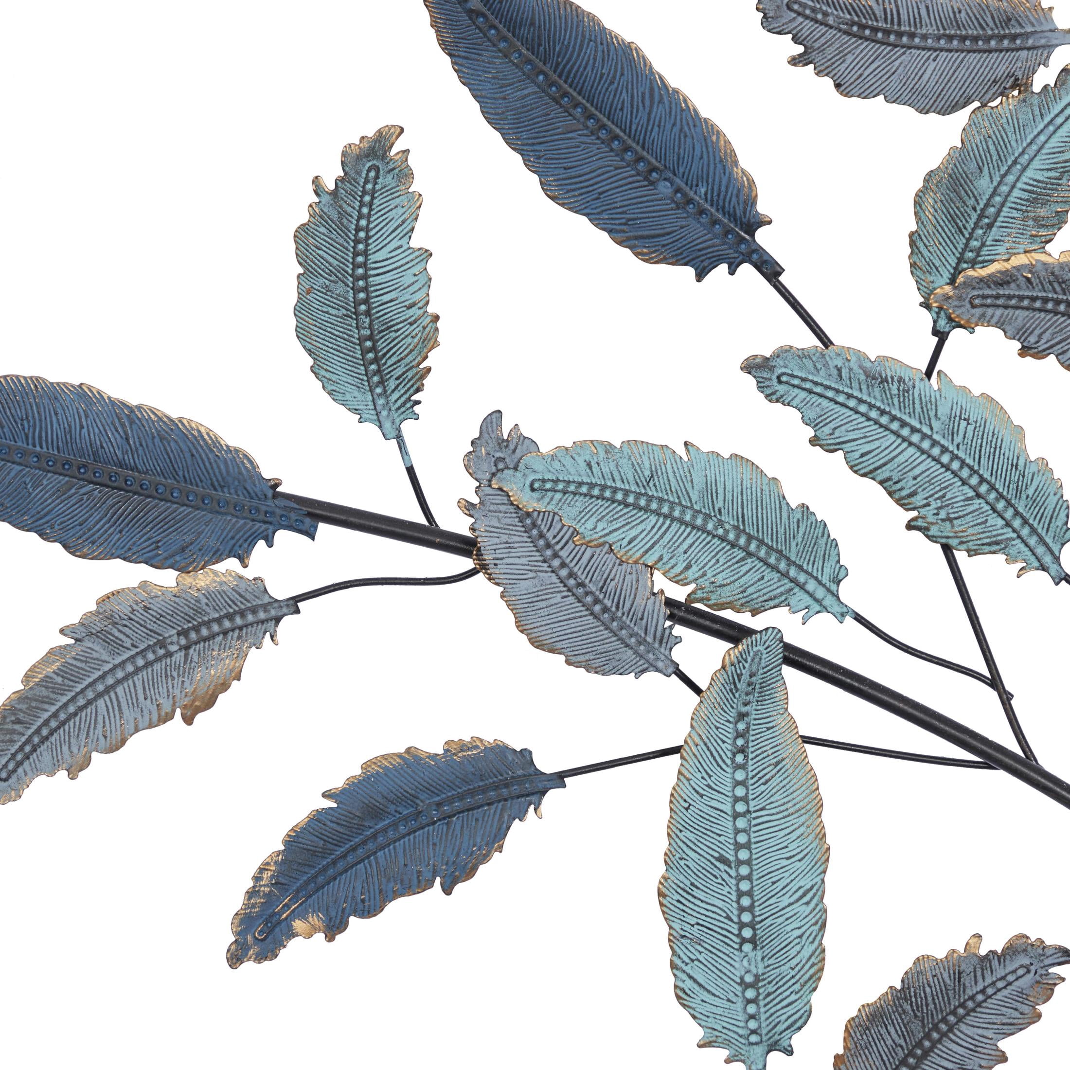 DecMode Blue Metal Leaf Wall Decor with Gold Accents
