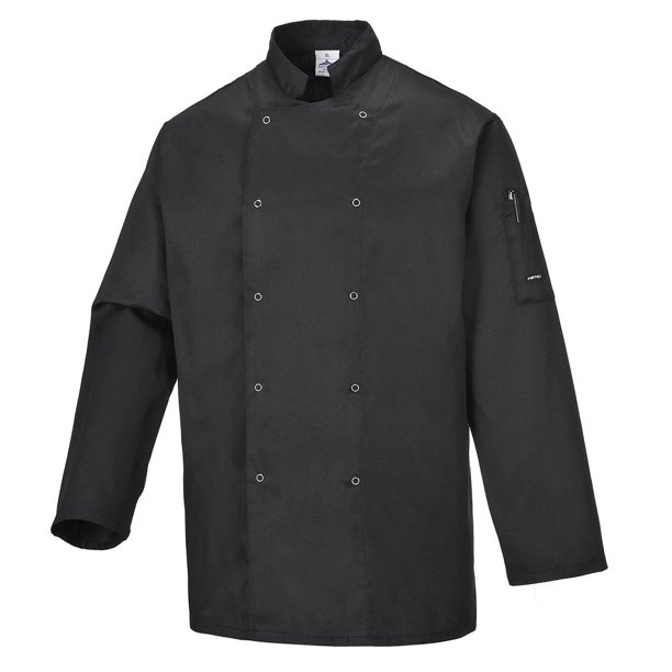 Portwest - Chaqueta de Chef Suffolk de Manga Larga para Hombre (Negro)