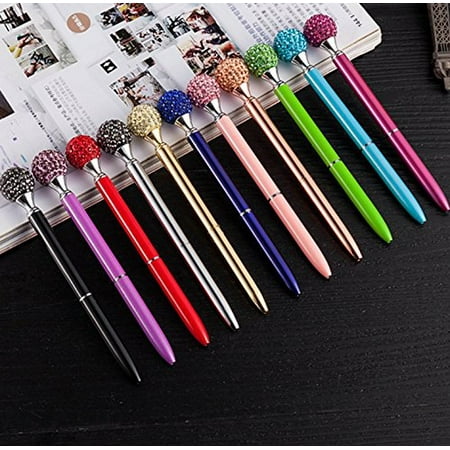 11Pc Rose Gold Crystal Pen with Big Diamon Colorful Pens Cute Bling Fancy Metal Ballpoint Pens Colored Office/School/Desk Supplies for Women -Black Ink (11