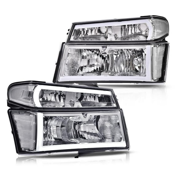 LED DRL Headlights Clear Lens Chrome Housing Clear Reflector Fit for Chevy Colorado/GMC Canyon 2004-2012,Fit Isuzu i-280 i-350 2006/i-290 i-370 2007-2008