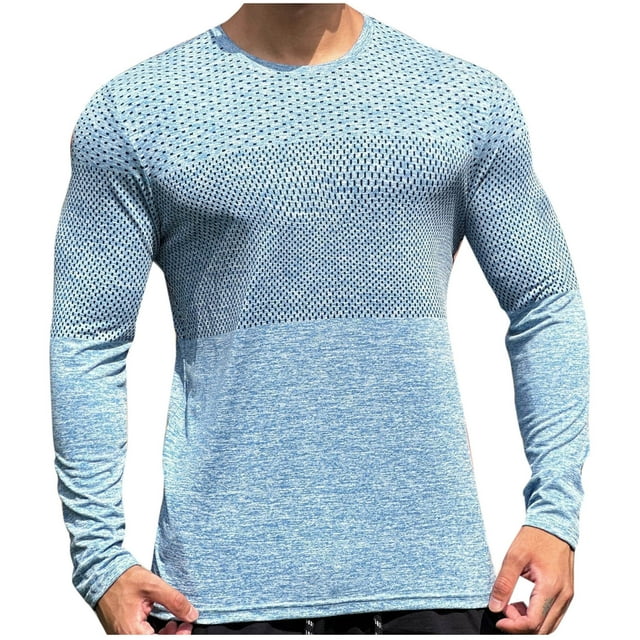 asjyhkr T-Shirts pour Hommes Manches Longues Col Rond Respirant Chandail Décontracté Extensible Couleur Unie Course Gym Entraînement