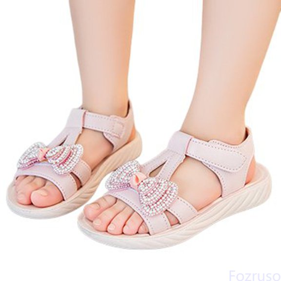 Fozruso Girls' Sandals Summer Children's Roman Sandals Soft Bottom Non Slip Medium Sized Children's And Girls' Sandals,Sizes 26 Little Kid 3.5-4 Years(Pink)