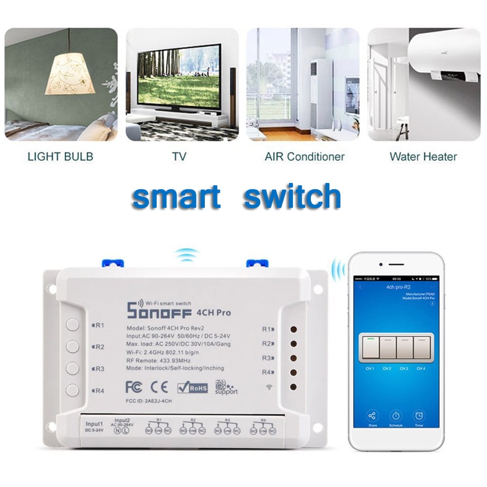 Sonoff 4CH Pro R2 Smart Wifi Switch Home 433MHz RF Wifi Light Switch 4 ...