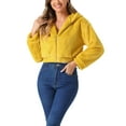 thumbnail image 1 of Abrigo de piel sintética casual para mujer INSPIRE CHIC con cremallera, capucha y corte corto, forro de felpa, color amarillo, 1 of 5