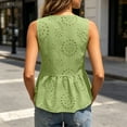 thumbnail image 4 of Tsesme Women's Front Tie Tank Tops, Eyelet Embroidered V Neck Shirts, Sleeveless Ruffled Hem Summer Vacation Blouses S, 4 of 8