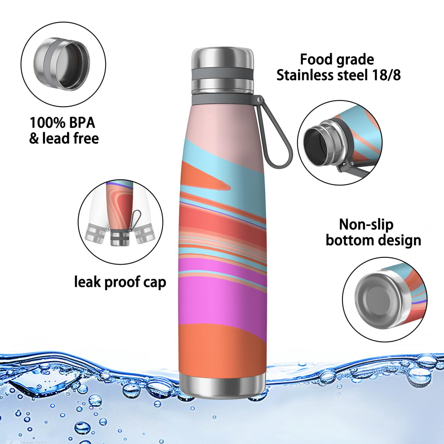 29oz Insulated Water Bottle with Tea Infuser, Stainless Steel Travel Mug, Liquid & Marble Print