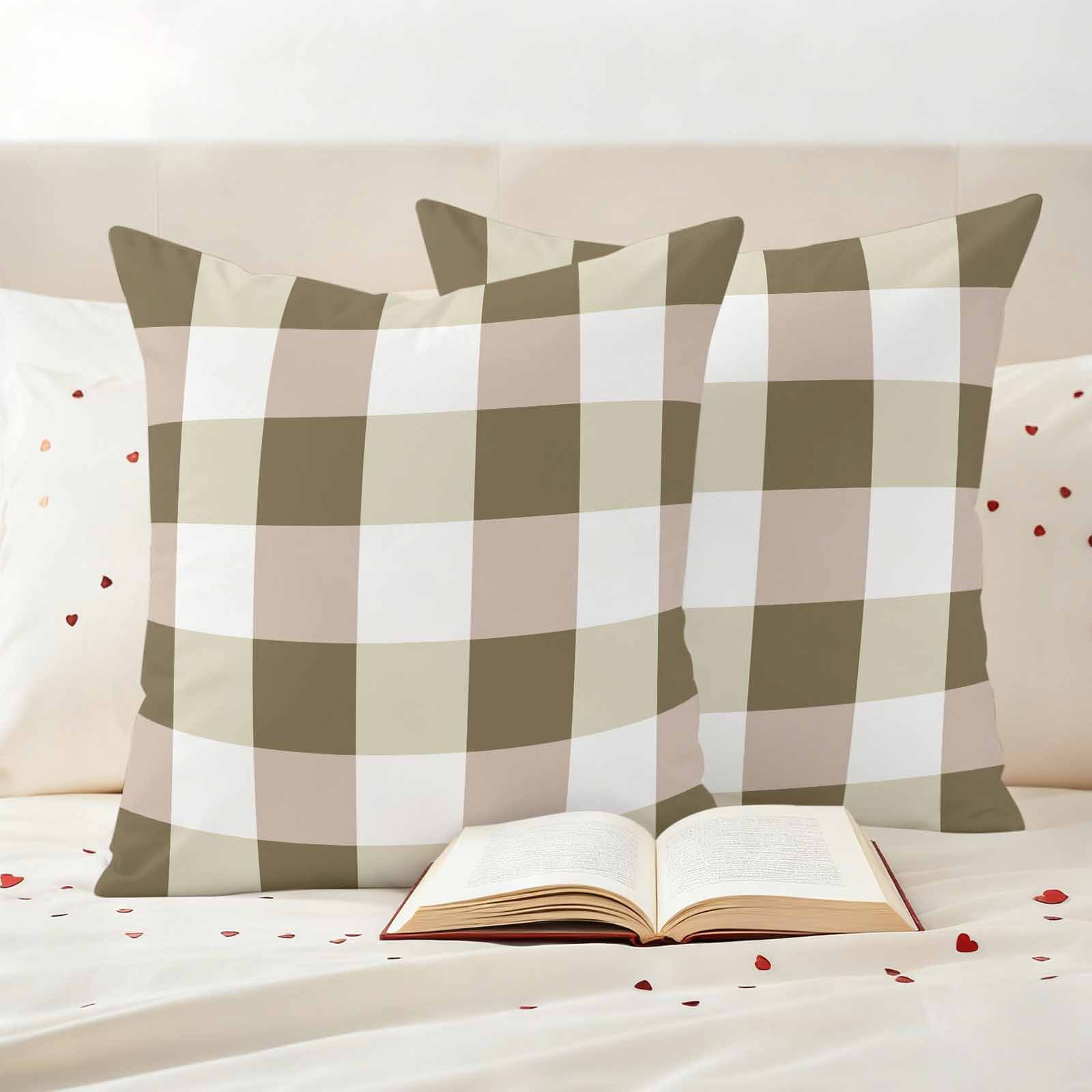 Pack of 2 Outdoor Pillow Covers,Waterproof Brown Plaid Throw Pillow Covers,Spring Summer Farmhouse Buffalo Checkered Decorative Pillowcases Cushion Covers for Couch Pillow Sham Protector 18x18 Inch