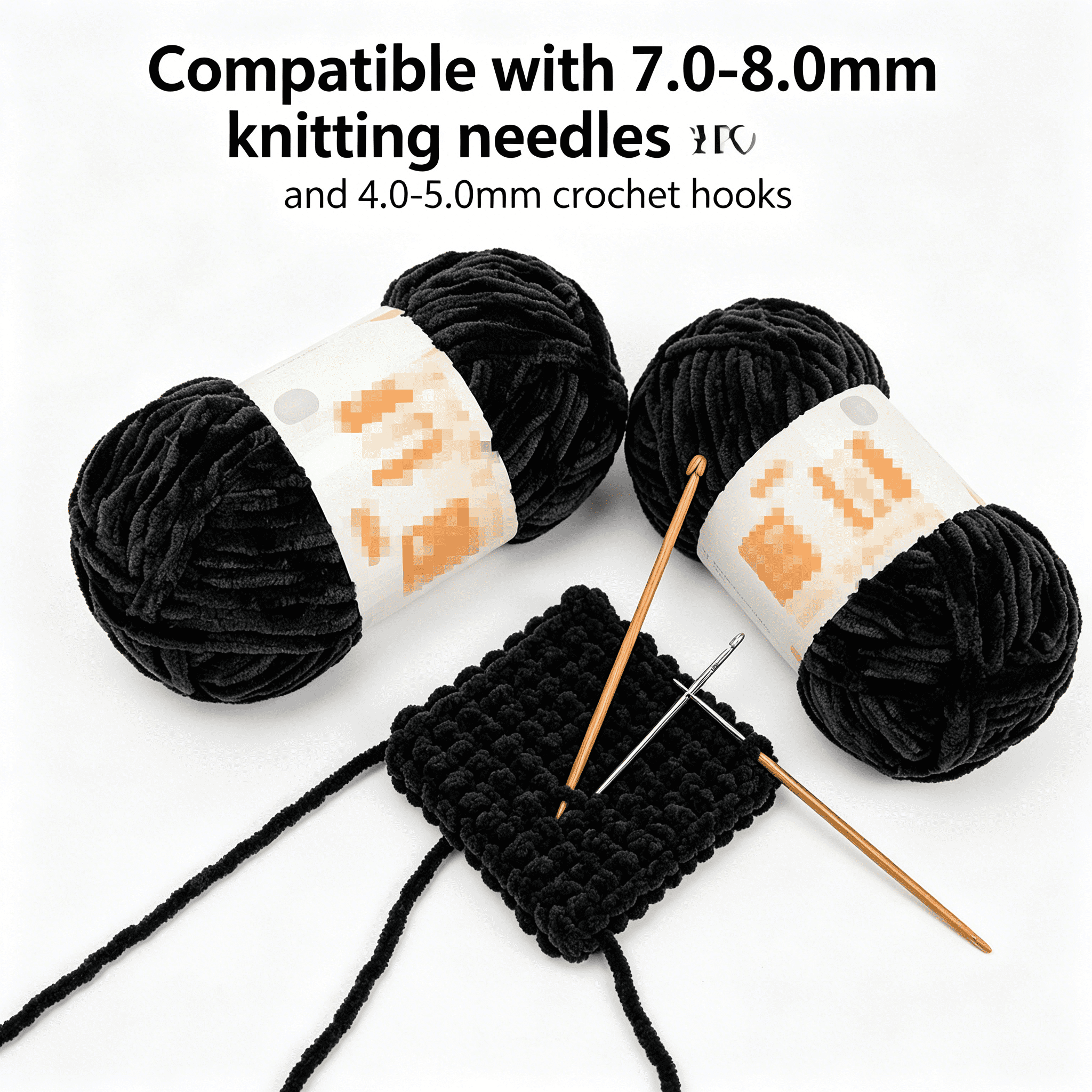 PALINO 2026 New 2Pcs Chunky Yarn Soft and Non - Shedding Chenille Yarn Versatile Craft Use Blanket Yarn for Knitting Crochet Weaving Black