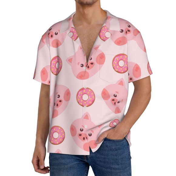 Fotbe Pigs Head And Donuts Camisa Estampada de Manga Corta para Hombre, Casual de Verano, Estilo Playero, Sin Arrugas-3X-Large
