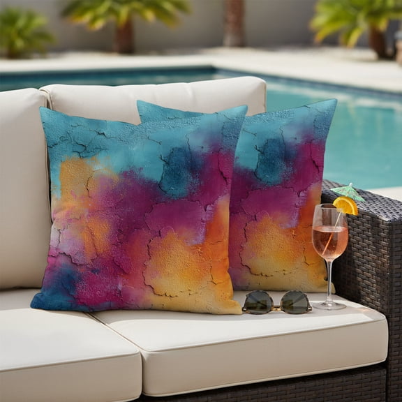 Turquoise Orange Purple Outdoor Pillow Covers 16x16 Inch Throw Pillow Covers Set of 2 Waterproof Decorative Pillow Cases Modern Color Gradient Cushion Covers for Patio Furniture Garden Couch Sofa