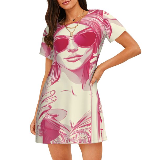 Disketp Ace Of Diamonds Lady para Camisón Corto de Manga Corta para Mujeres, Camisón Cómodo con Escote Redondo, Bonito y Confortable