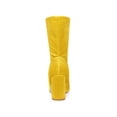 thumbnail image 4 of BLISSFUL STEP Women's Boots Foldable Faux Velvet Block Heel Mid Calf Ankle Boots Yellow 7, 4 of 7