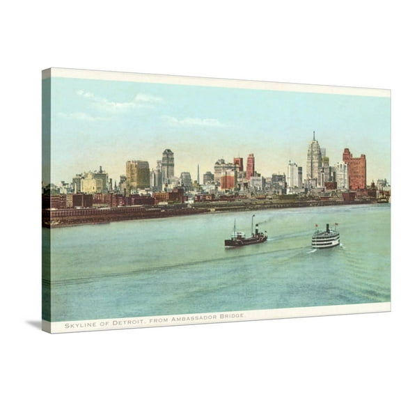 Art.com Skyline, Detroit, Michigan Stretched Canvas Print Wall Art, 36" x 24"