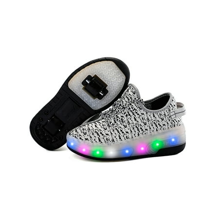 

Fangasis Children Roller Skate Two-Wheel Kick-Roller Shoes LED Skating Shoe Girls Boys Trainers Training Lightweight USB Charge Sneakers Coconut Gray 2Y