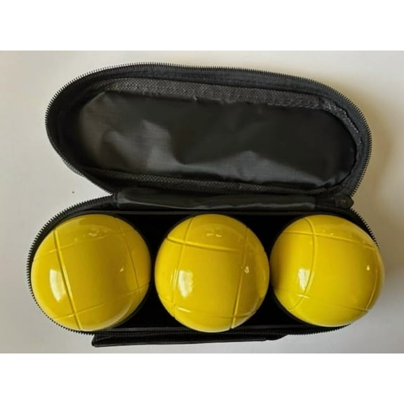 BuyBocceBalls Listing - Unique 3 Ball 73mm Metal Boules Set with 3 Yellow Balls