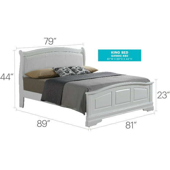 Glory Furniture Louis Phillipe G3190C-KB2 King Bed , White