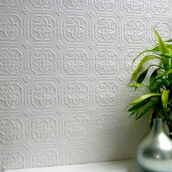 Brewster Derby White Paintable Anaglypta Original Unpasted Vinyl Wallpaper, 20.5-in by 33-ft, 56.4 sq. ft.