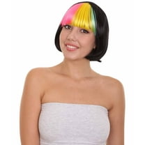 HPO | Adult Pop Rainbow Bang Bob Wig | Colorful Party Ready Fancy Cosplay Halloween Wig|Capless cap