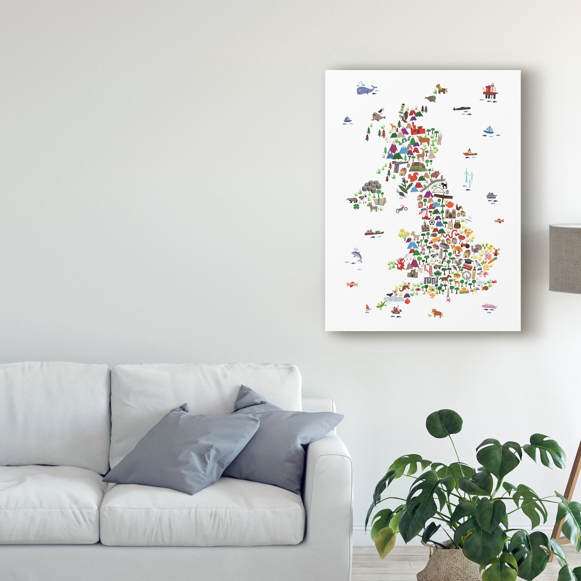 Trademark Fine Art 'Animal Map of Great Britain & NI for children and kids' Canvas Art by Michael Tompsett