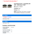 thumbnail image 2 of Front Brake Pad Set - Compatible with 2004 - 2005 Nissan TITAN, 2 of 2
