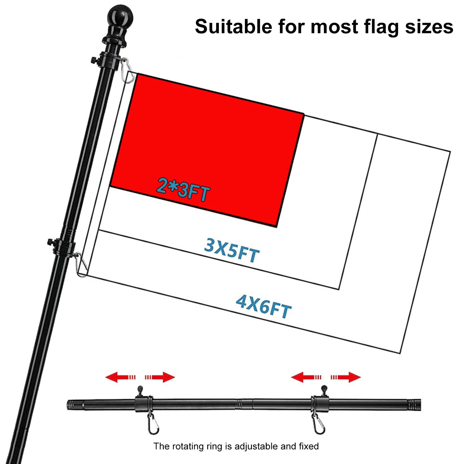 Flag Pole Kit Thickened Stainless Steel Outside Porch Wall Flagpole Entangle Free Rotating Flag Pole Rings Adjustable Multi-Positions Bracket Holder