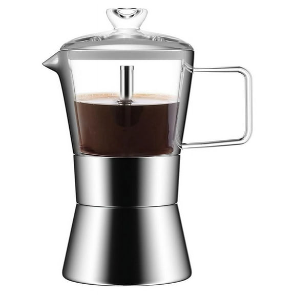 Moka Induction Stovetop Espresso Maker,Glass-Top & Stainless Steel Pot,Classic Italian Coffee Maker, 240Ml