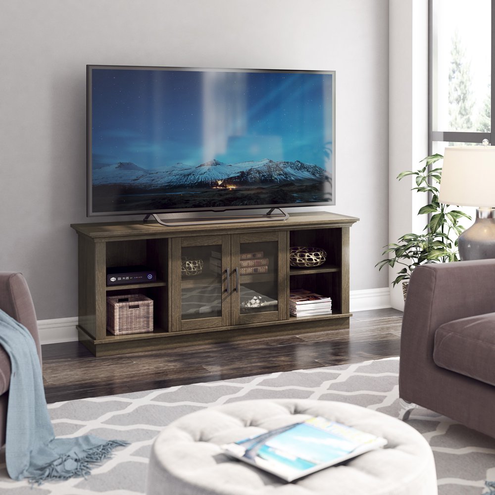 Traditional TV Stand for TVs up to 65” with Glass Doors