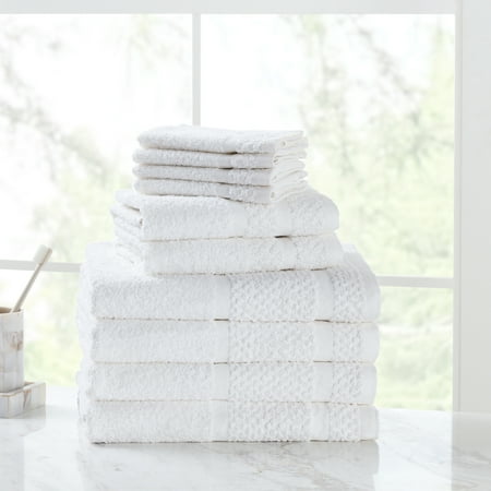 Mainstays 10 Piece Bath Towel Set with Upgraded Softness & Durability, White