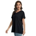 thumbnail image 4 of Women's V Neck T Shirts Casual Rolled Short Sleeve Side Split Summer Tops Loose Fit, 4 of 6