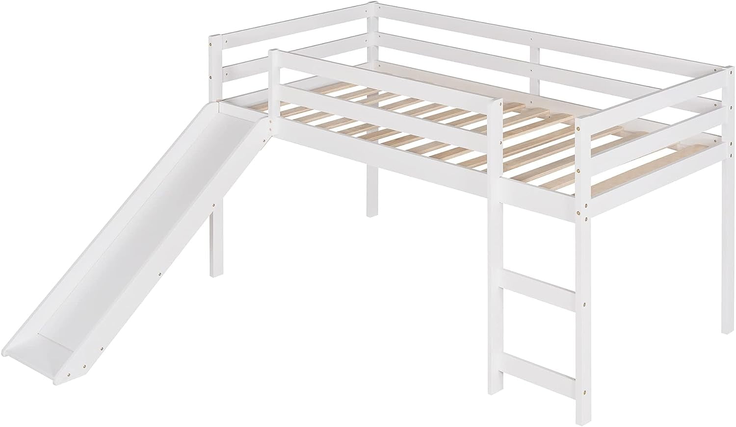 DEALTOPS Kids Family Pinewood Loft Bed with Slide and Ladder, White