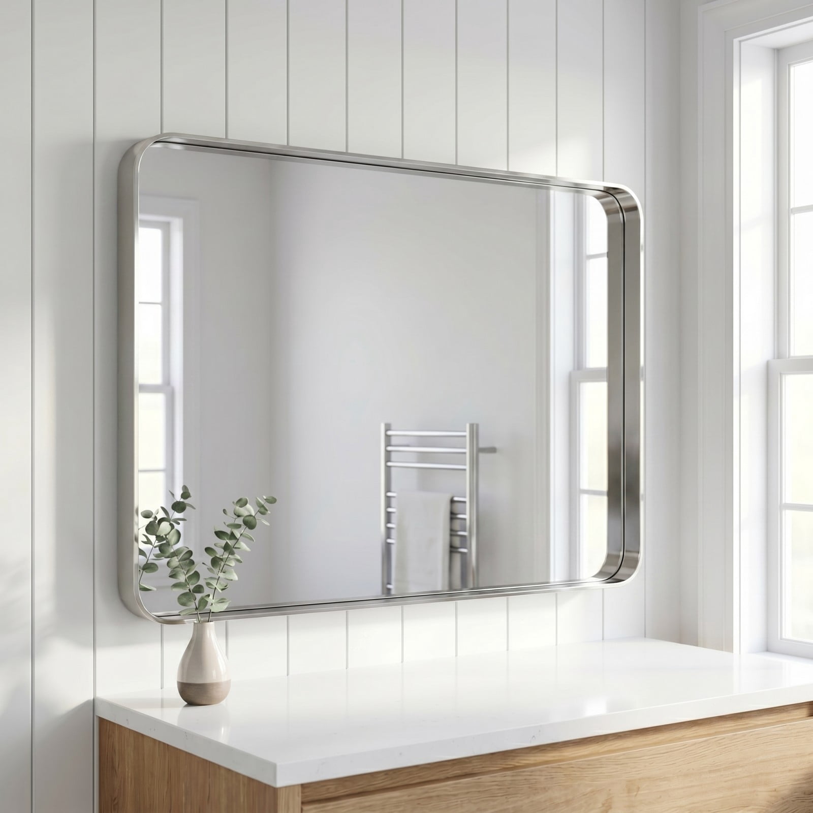 Gleamira 32"x40" Rectangular Bathroom Mirror Vanity Wall Mounted Mirror with Deep Frame, Silver