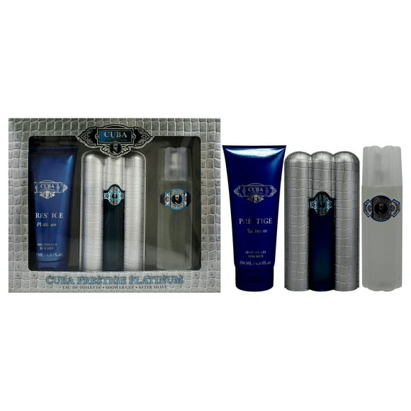 Cuba Prestige Platinum Cuba Set de regalo 3 piezas EDT 3 oz gel de ducha 6.7 oz después del afeitado 3.3 oz