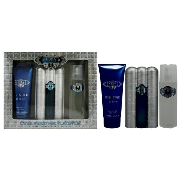 Cuba Prestige Platinum Cuba Set de regalo 3 piezas EDT 3 oz gel de ducha 6.7 oz después del afeitado 3.3 oz
