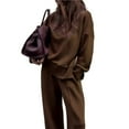 thumbnail image 3 of Casual Winter Two Piece Sets for Women Crew Neck Sweatshirt Loose Wide Leg Pants Tracksuit Knit Fall Outfits Brown L, 3 of 7