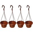 thumbnail image 1 of 4 Pieces Flower Plant Pots Chain Basket Planter Holder Round Hanging Fence Railing Wall Planter Plant Containers - Snngv, 1 of 5