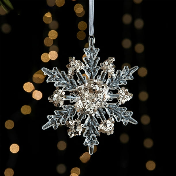 Adorno navideño de copo de nieve de acrílico transparente | Colgante con purpurina para árbol y decoración del hogar | Disponible en 3 tamaños (10,9 cm, 15,8 cm y 18,2 cm) | Incluye 1 adorno