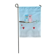 POGLIP Blue Owls in Love Colorful Bird Cartoon Color Garden Flag Decorative Flag House Banner 12x18 inch