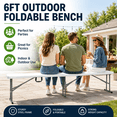 thumbnail image 6 of Alvantor 6 ft Portable Folding Bench, HDPE Plastic Indoor Outdoor Seat with Steel Frame, White, 1 Pack, 6 of 9