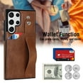 thumbnail image 3 of for Samsung Galaxy S23 Ultra Wallet Case with RFID Blocking Card Holder, Hand Wrist Strap Kickstand, Premium PU Leather Shockproof Anti-Scratch Heavy Duty Protection Back Cover Men Women, Brown, 3 of 7