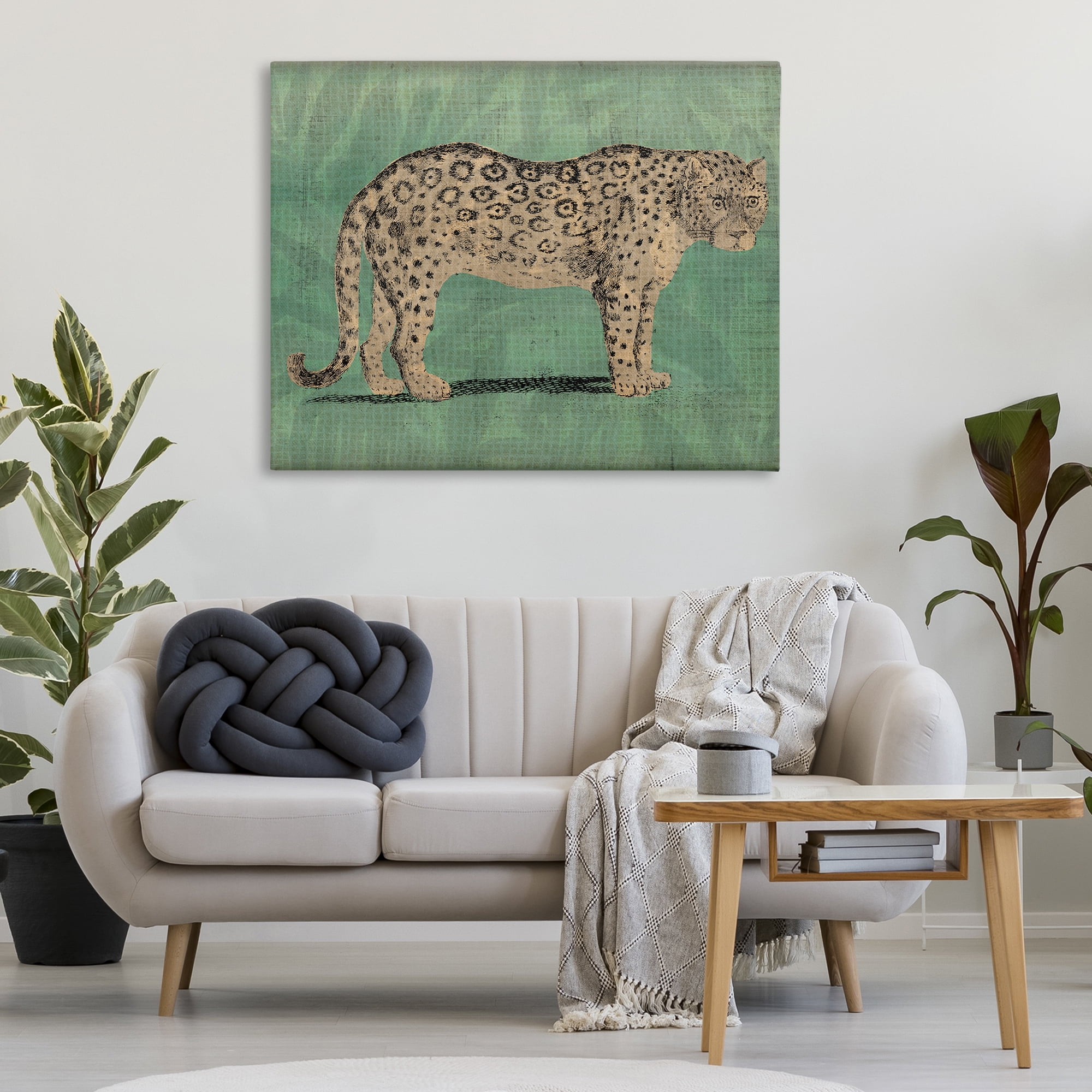 Stupell Industries Traditional Cheetah on Green Animals & Insects Painting Gallery Wrapped Canvas Art Print Wall Art, 48 x 36