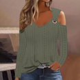 thumbnail image 2 of Timegard Womens Tops Eyelet Cold Shoulder Long Sleeve Scoop Neck Comfy Blouse Dressy Casual Tops Beach, 2 of 5