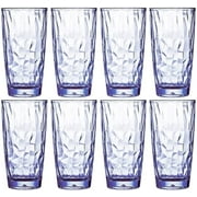 VEILEDGEM Unbreakable Drinking Glasses Tritan Plastic Tumblers Dishwasher Safe BPA Free Small Acrylic Juice Glasses for Kids Plastic Water Glasses (15 Oz 8 Pieces Blue)