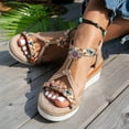thumbnail image 3 of Women's Boho Platform Sandals Beach Summer Woven Rhinestones Espadrilles Wedge Slingback Dress Sandals, 3 of 7