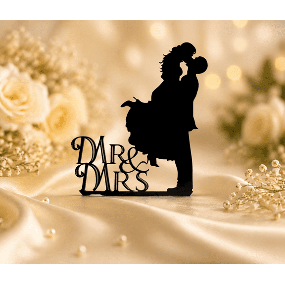 Unik Occasions "Mr. and Mrs." Kissing Couple Silhouette Acrylic Wedding Cake Topper