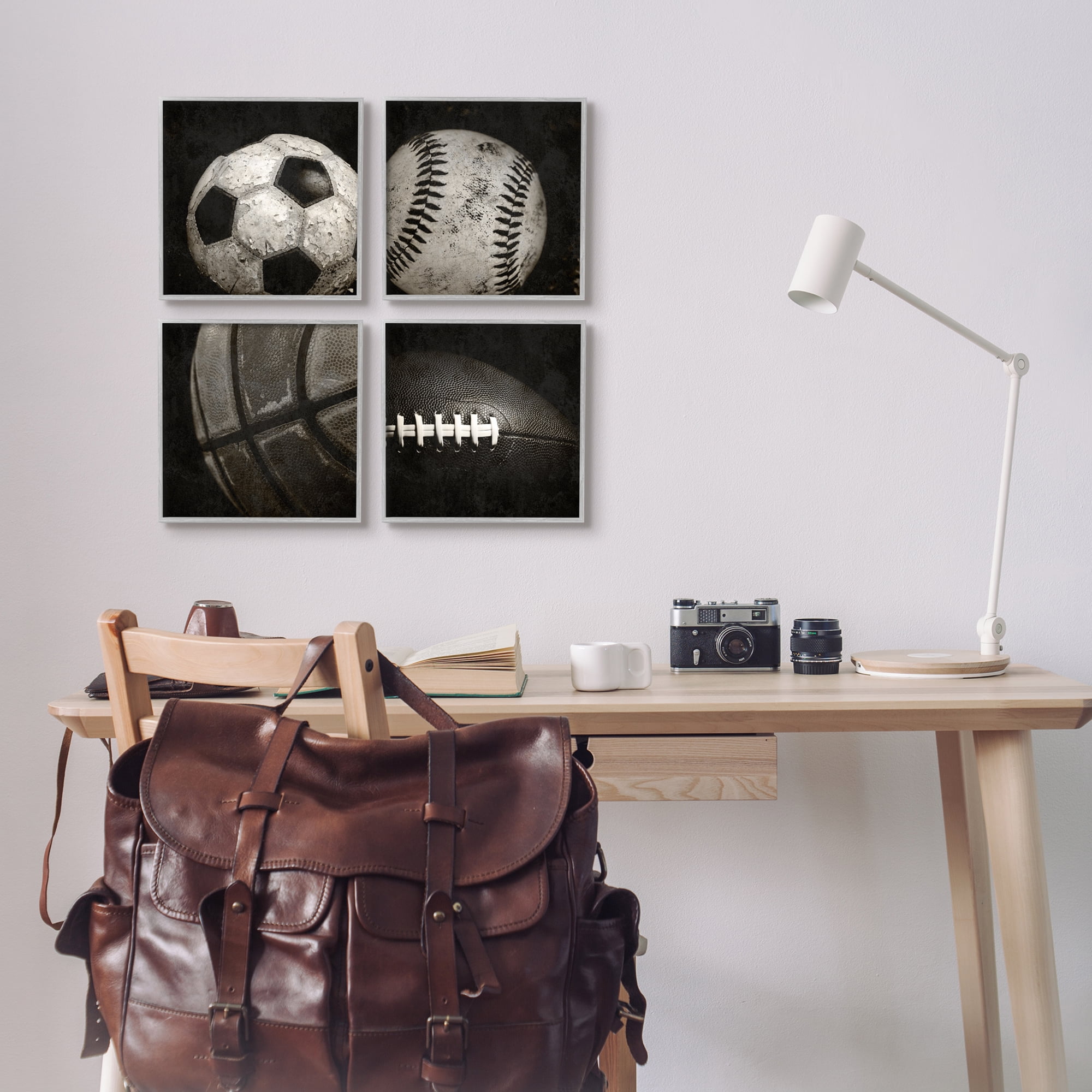 Stupell Industries Sports Balls Photography Sports Photography Gray Framed Art Print Wall Art, 12 x 12, Set of 4
