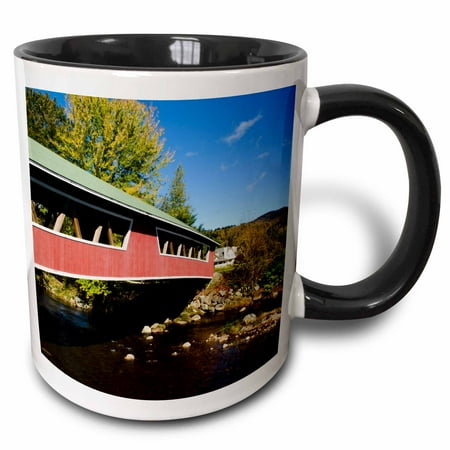 3drose, Usa, New Hampshire, Jackson. Covered Bridge in Wentworth Country Club., 15oz Two-tone Black Mug