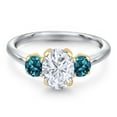 thumbnail image 3 of Gem Stone King 10K Two Tone Gold White Moissanite and London Blue Topaz Engagement Ring for Women | 2.16 Cttw | Oval 8X6MM | Gemstone Birthstone | Size 5, 3 of 7